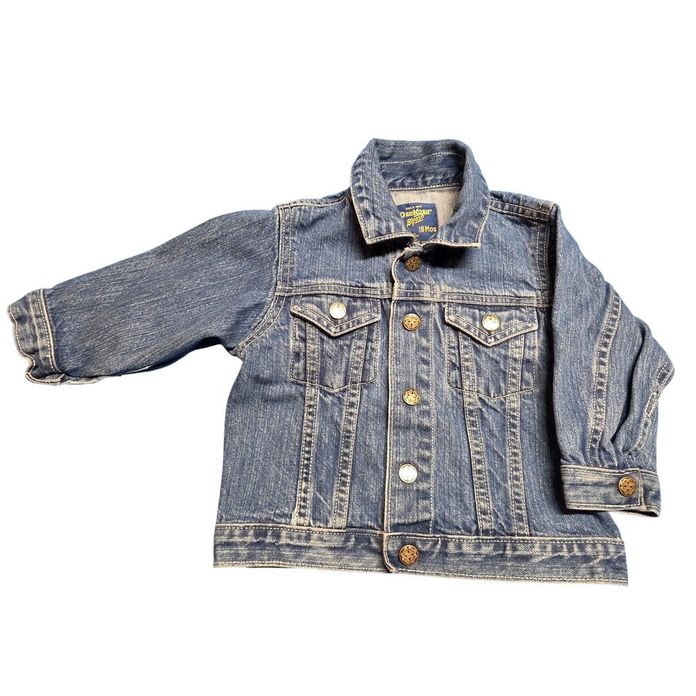 1980s OshKosh B gosh‎ Kids Denim Jacket Toddler Blue Jean Snap Trucker Style 18M